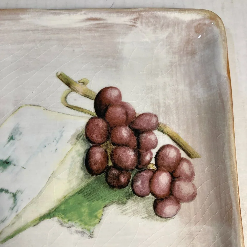 Crate & Barrel Cheese Plate Grapes Grape Bundle Wedge Serving Dish Ceramic Italy
